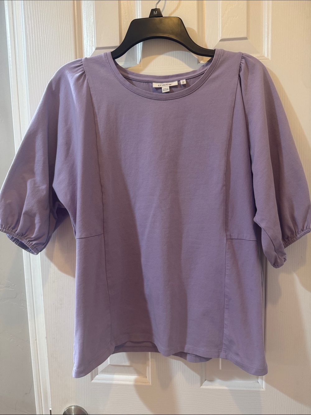 Chicos Lavender 3/4 Sleeve Puff Sleeve Tee Sz 1 NWOT